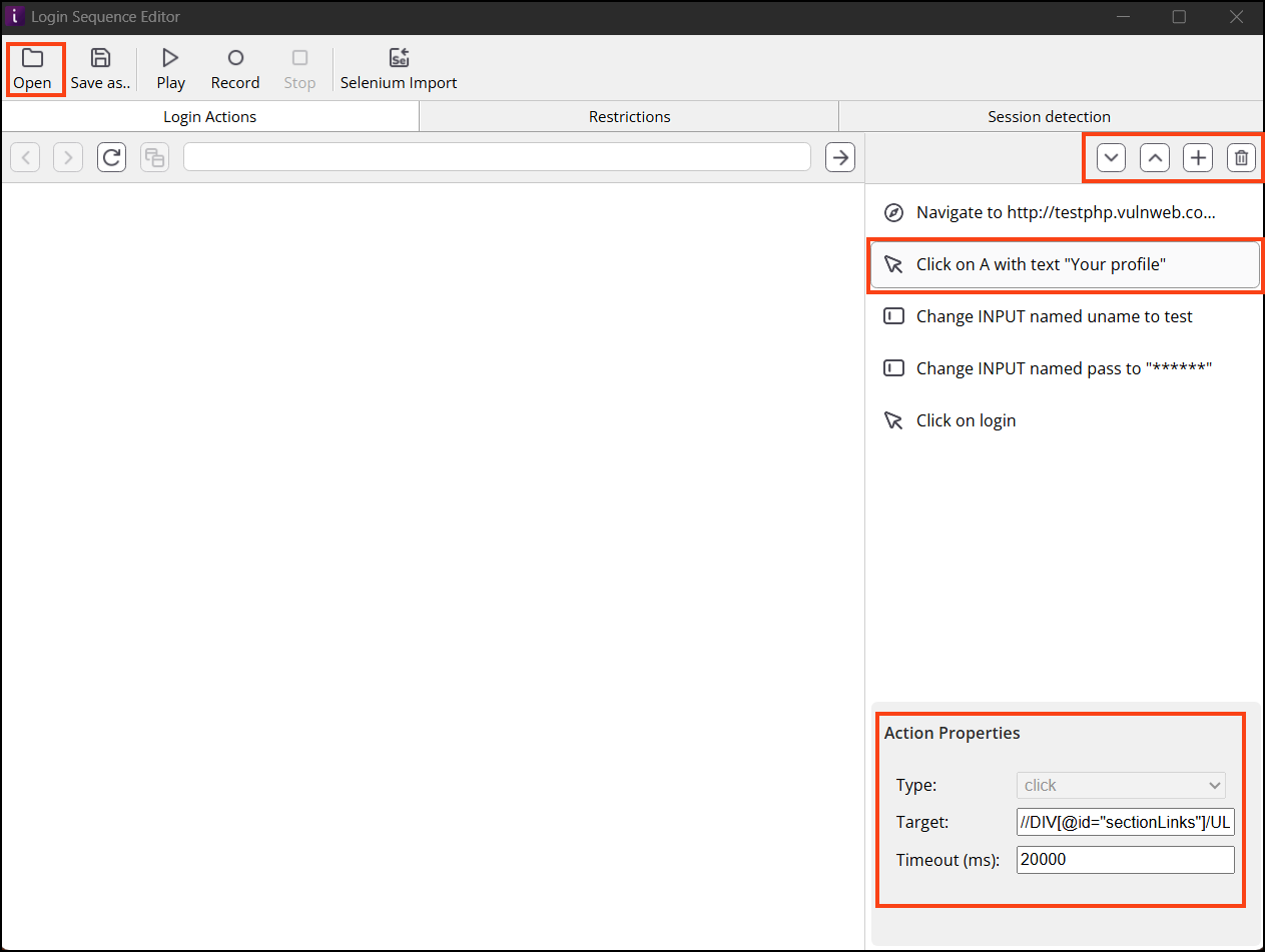 Edit login sequence actions