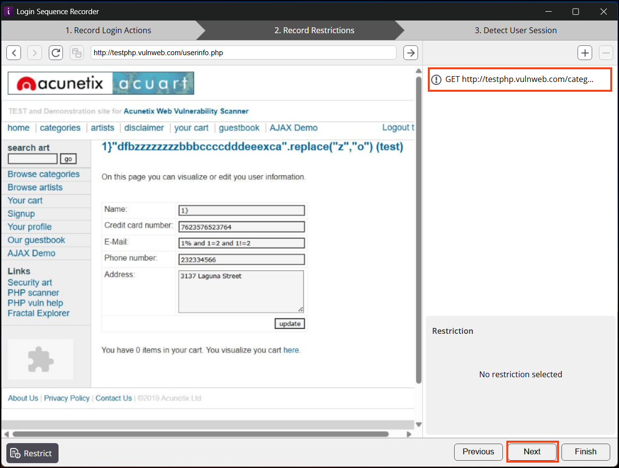 Press next to get to the sesstion detection