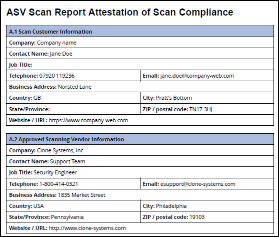 Attestation report showing the field that are specified in the settings.
