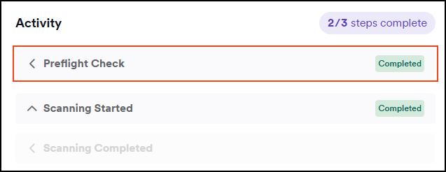 The activity tab showing the preflight checks