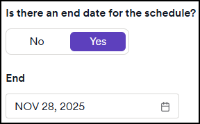 End date specification for recurring scan schedules