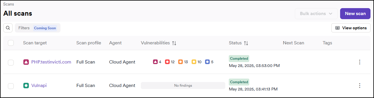 Scan selection showing completed scans with Full Scan profile
