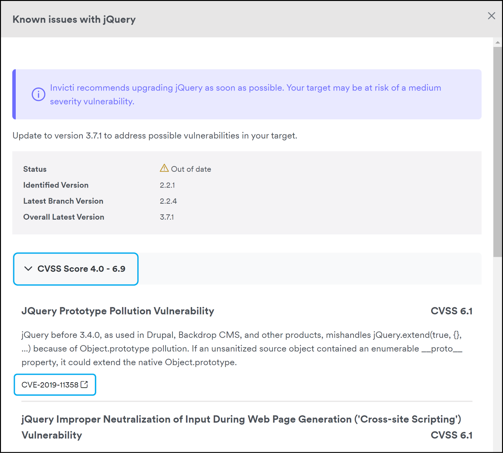 Technology details showing CVSS scores and CVE information