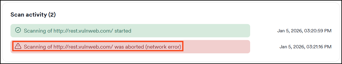 Scan activity notification of a network error.