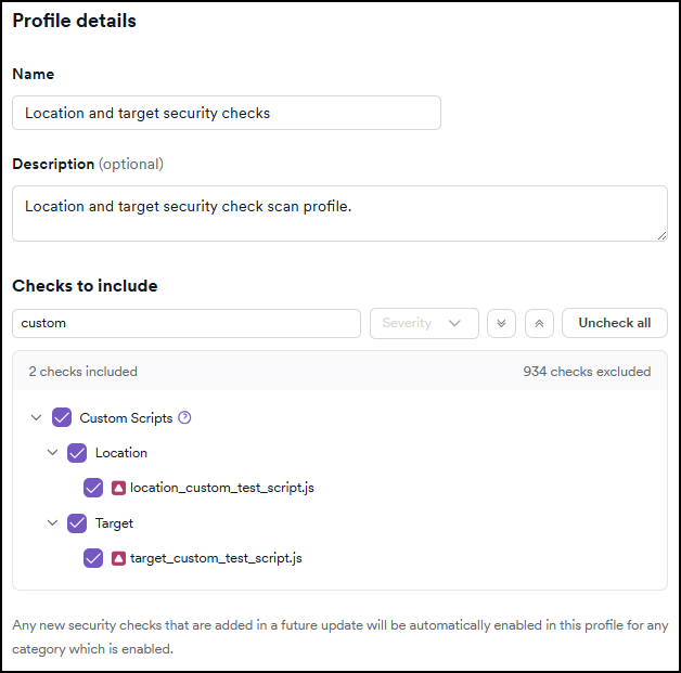 Scan launch screen showing the custom scan profile selected under scanning options