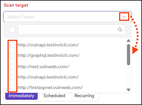 Scan Target Selection showing checkboxes to select targets for scanning