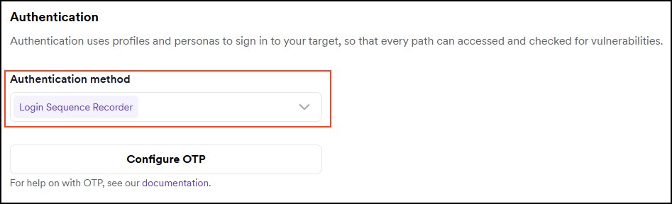 Choose Login Sequence Recorder authentication method