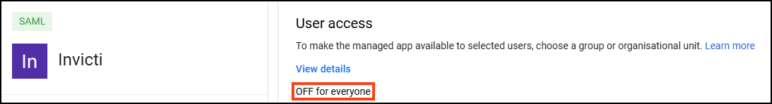 Enable User access to ON for everyone in Google settings