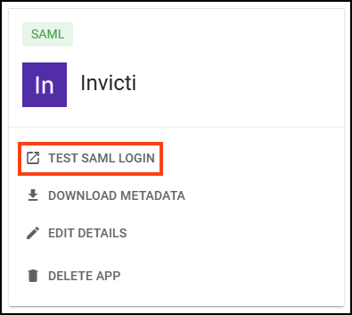Test SAML login connection in Google Invicti settings