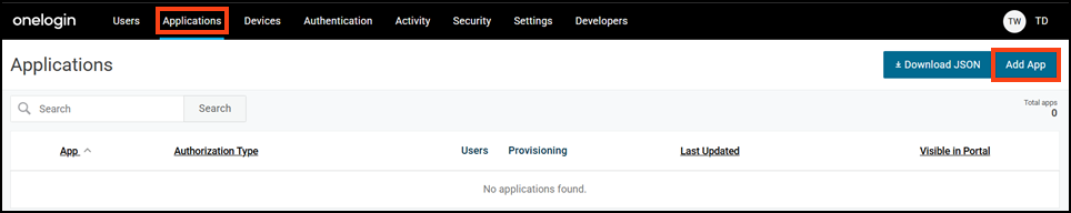 Add application in OneLogin administrator console.