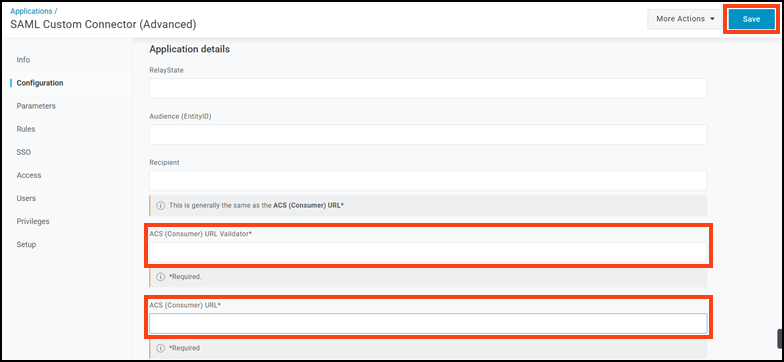 Configure ACS Consumer URL and Identifier in OneLogin