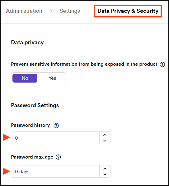 Configure password history and max age settings.