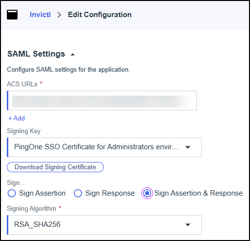 Edit SAML Configuration for Invicti in Ping Identity
