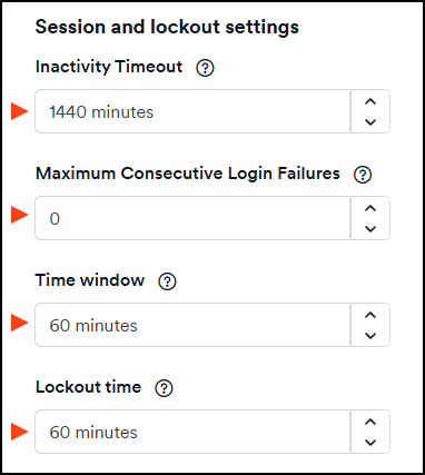 Session and lockout settings configuration options