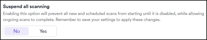 Suspend all scanning toggle set to No (off by default)