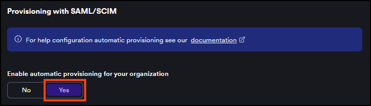 Enable automatic provisioning toggle in Invicti Platform