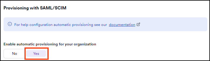 Enable automatic provisioning toggle in Invicti Platform