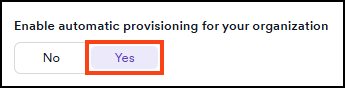 Enable automatic provisioning toggle in Invicti Platform.