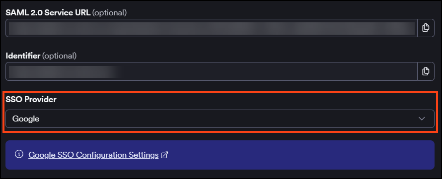 Select Google as SSO provider in Invicti Platform.