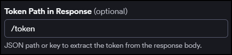 Token Path in Response field with example /token entered as the value