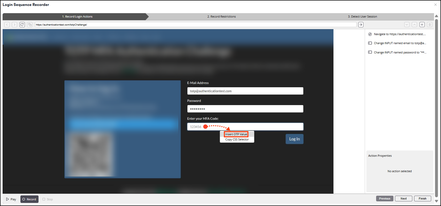 Right-click context menu showing Insert OTP Value option.
