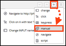 LSR action type dropdown open with the manual option visible