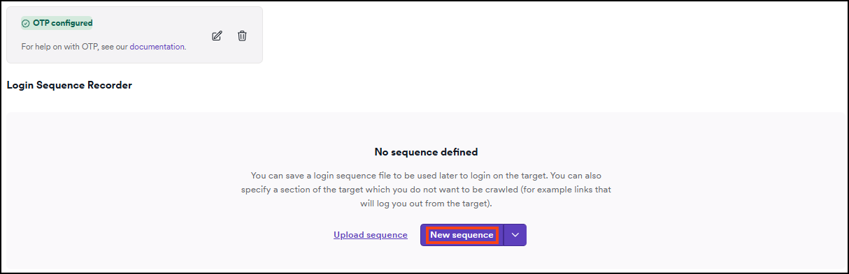 New sequence button in the login sequence recorder section.