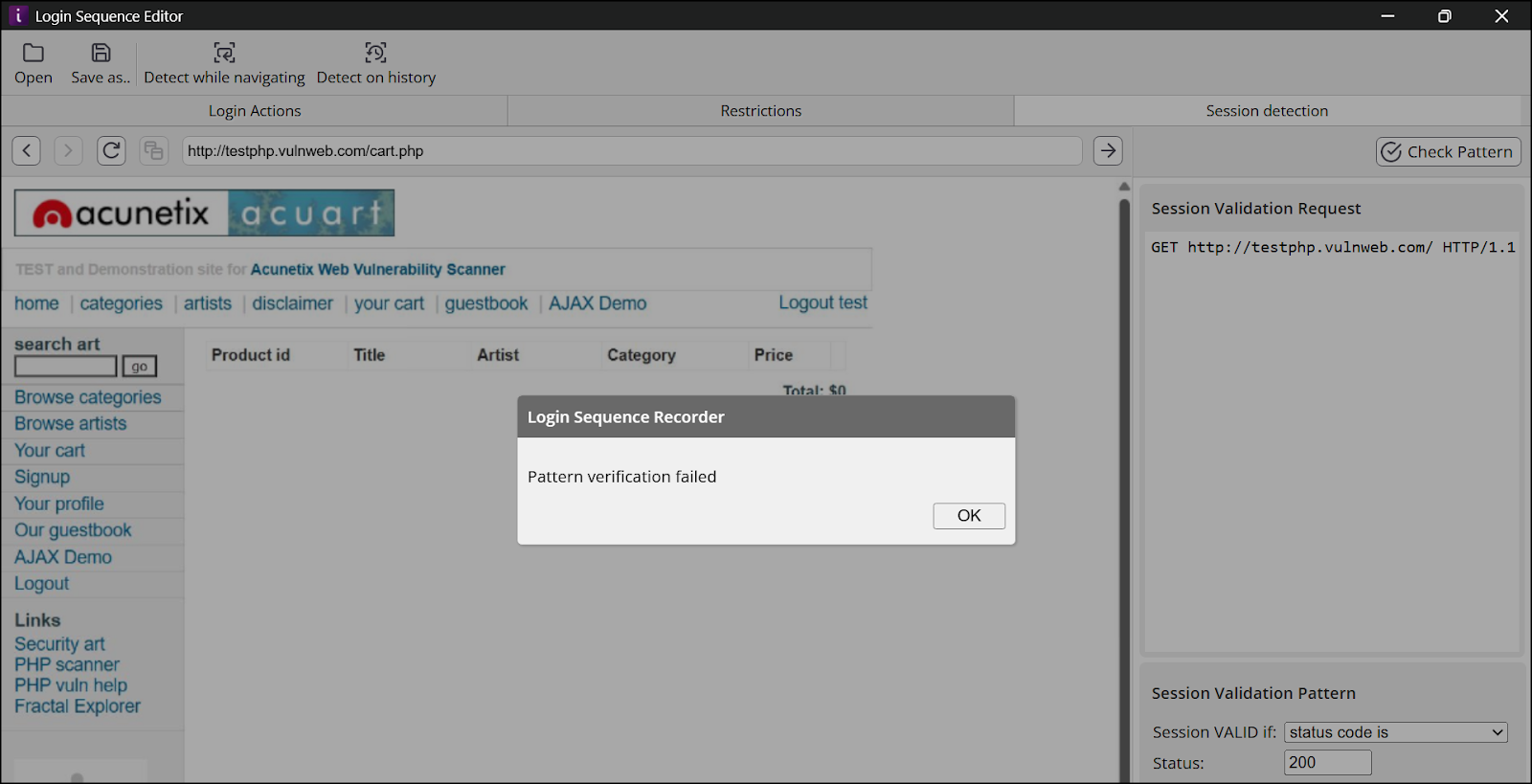 Pattern verification failed.