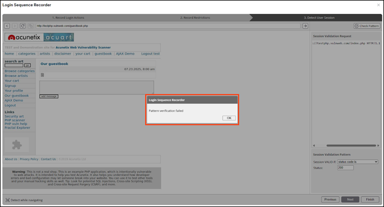 PAttern verification failed.