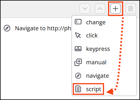 LSR action type dropdown open with the script option visible