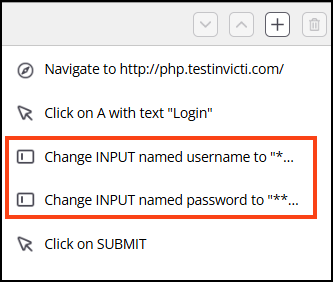 LSR action list showing change actions with masked values after inserting secrets
