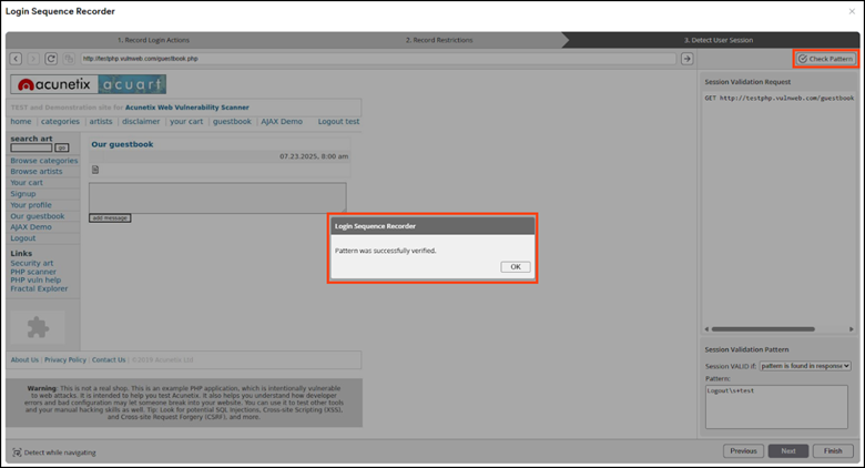 Verify the session pattern.