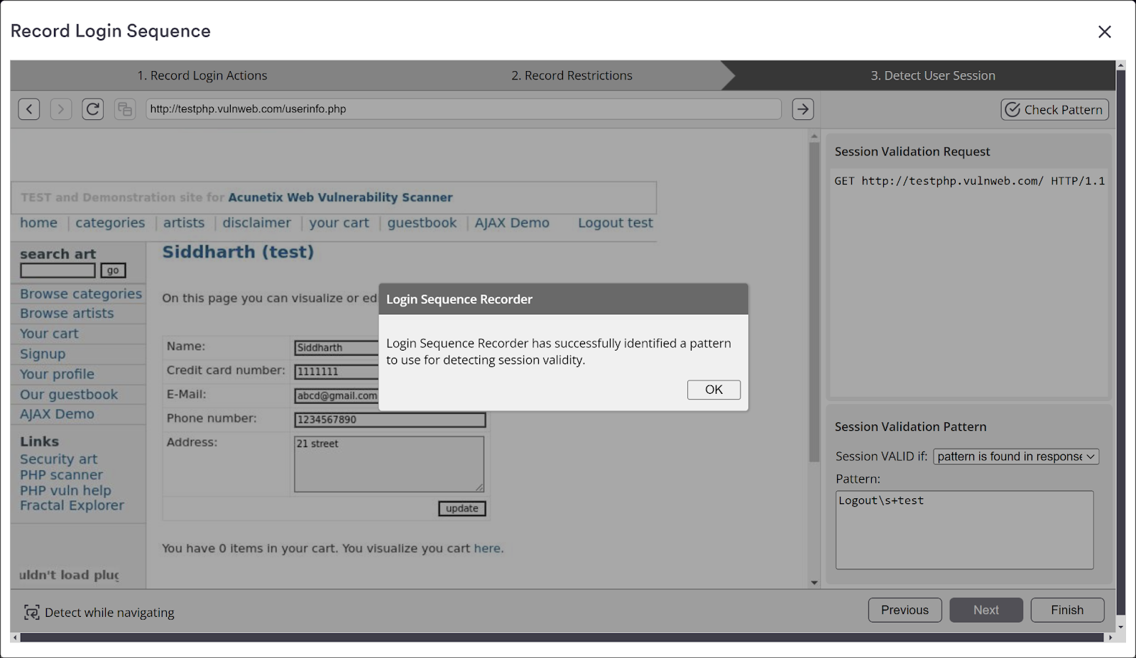Successful session detection in Login Sequence Recorder.
