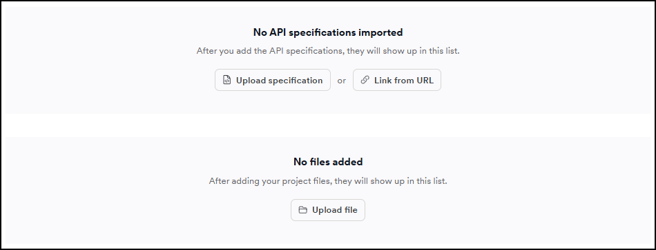 API specification and Imported files sections for adding paths to a target.