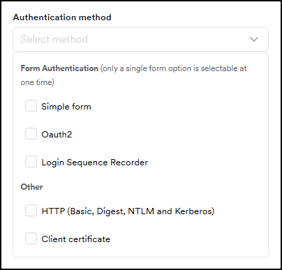 Authentication method selection.