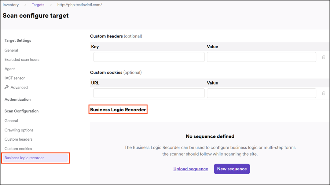 Business Logic Recorder menu.