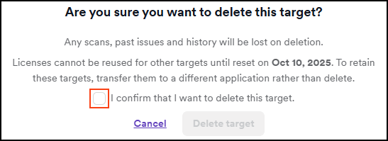 Delete target confirmation.