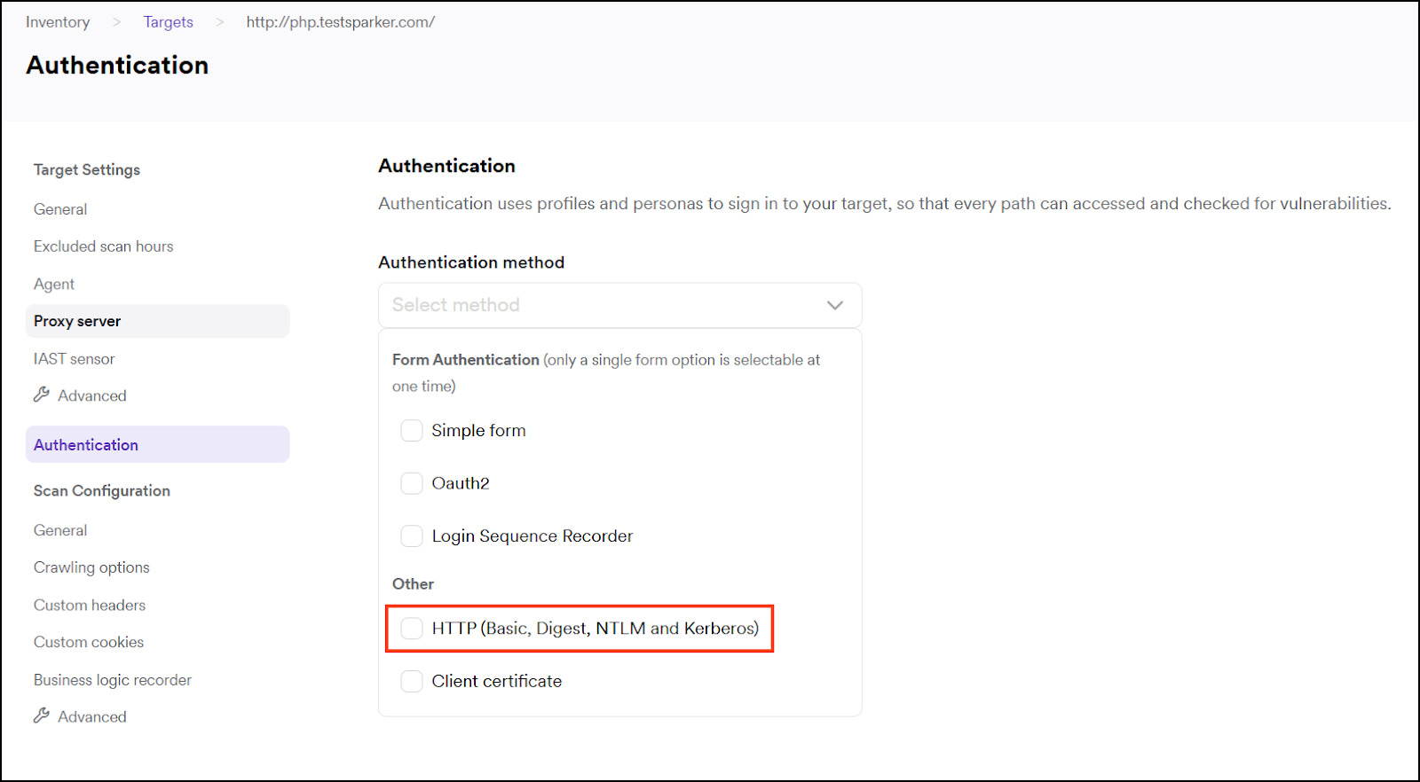 HTTP authentication method.