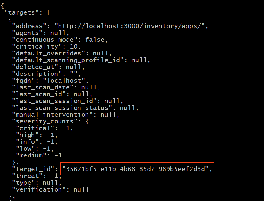 Target ID in the API response.