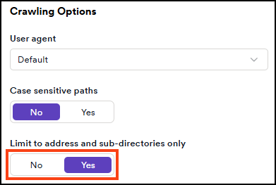 Limit to address and sub-directories only option with No and Yes buttons. Yes is selected.
