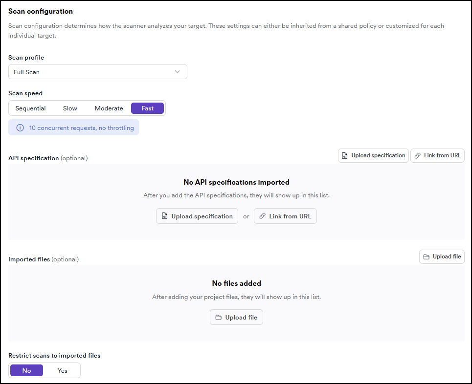 Scan configuration options for your target.