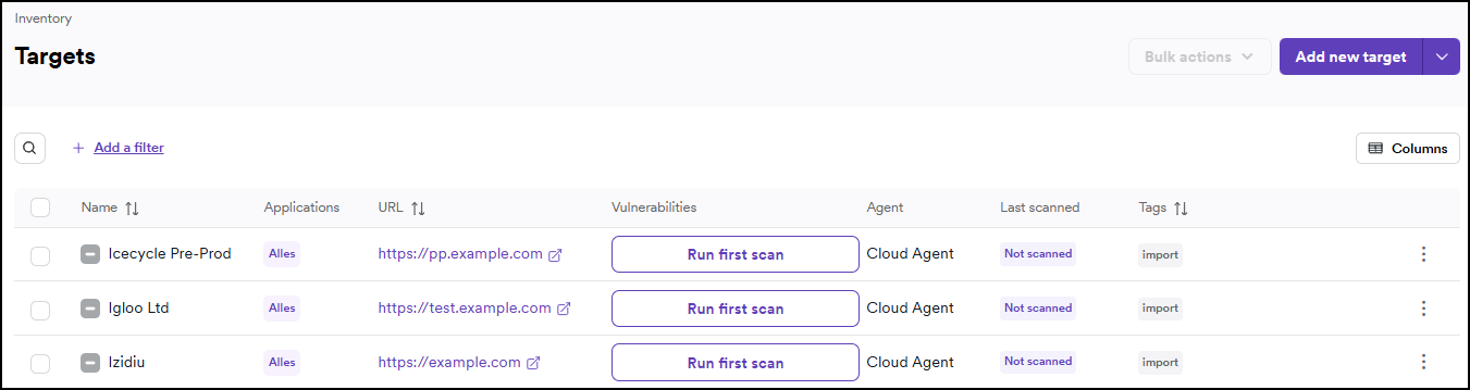 Targets page with updated details.
