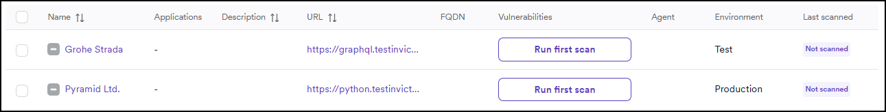 Targets page with new targets