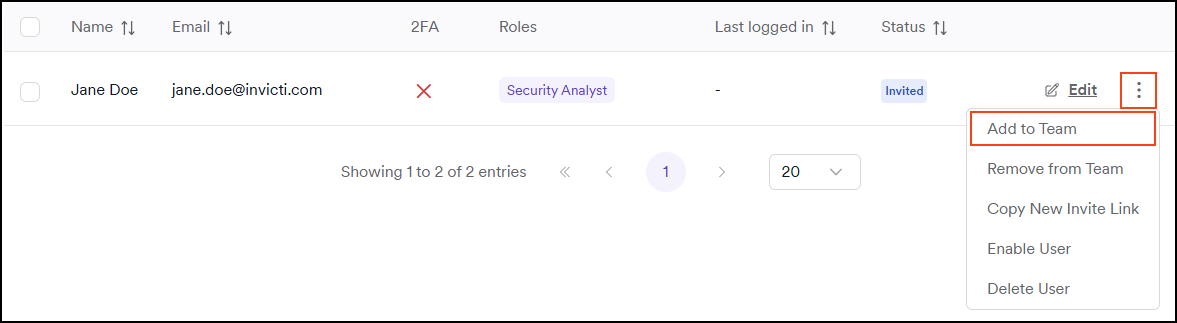 Three dots menu with Add to team option