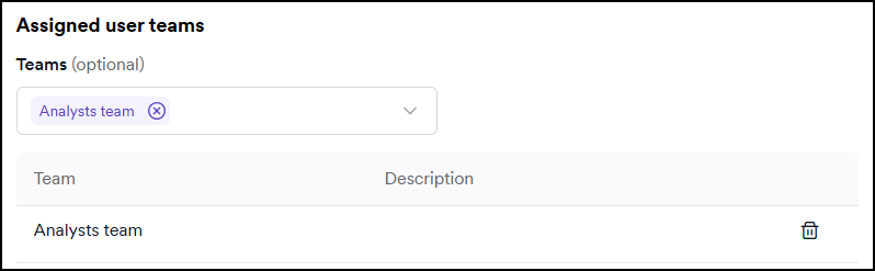 Team assignment dropdown selection