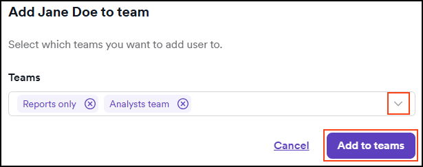 Dialog to choose teams for user