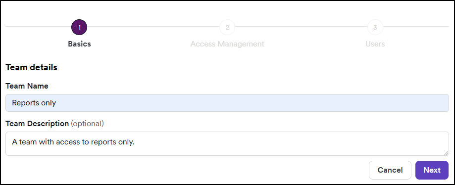 Create team name and description
