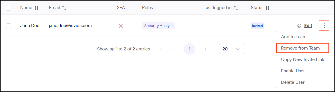 Three dots menu with Remove from team option