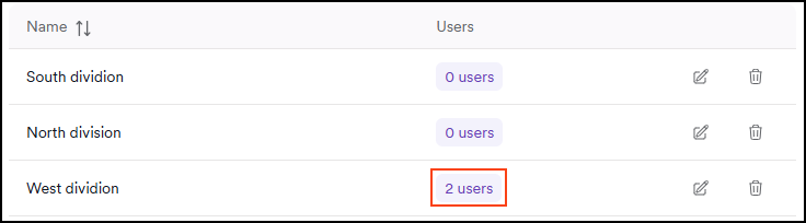 Manage teams page showing that the team now has two users.