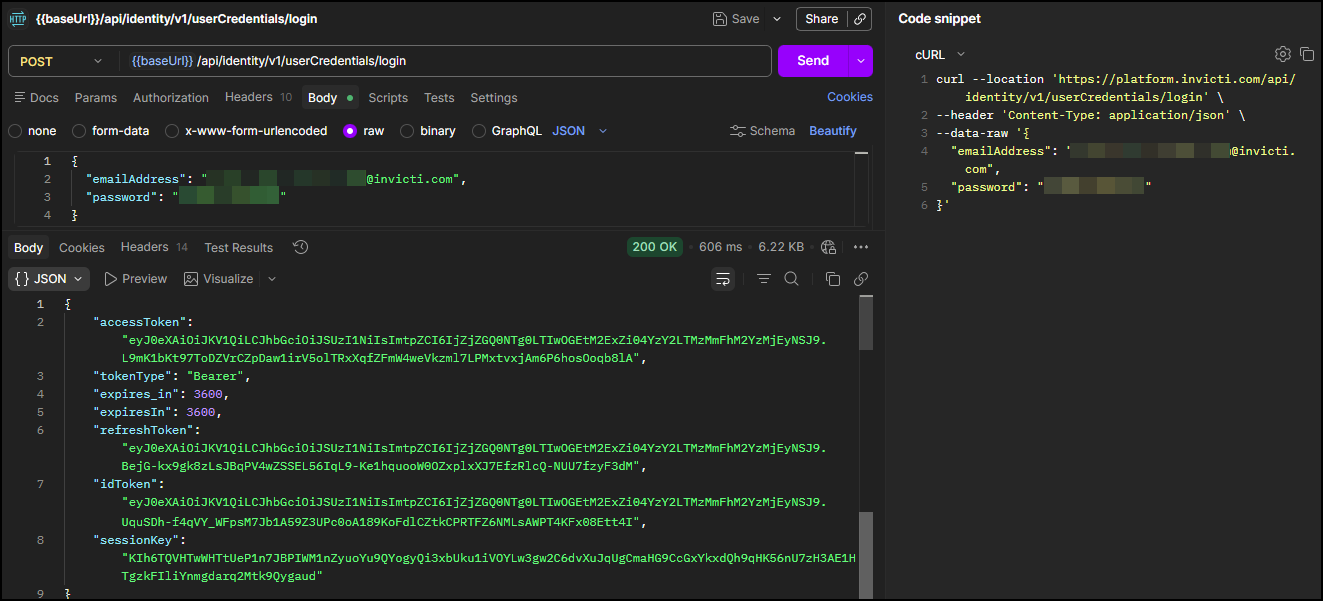 Authenticate with your email and password that you use for Invicti Platform.